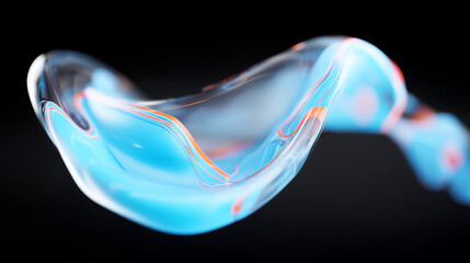 Aqua Flow: Abstract Glassy Wave with Orange Accents on Black