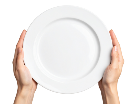 Hands Presenting a White Plate  Transparent Background