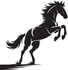 Rearing up black mustang - standing horse side view vector silhouette