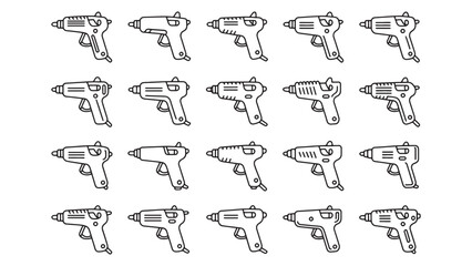 Obraz premium Versatile Collection of 20 Outline Hot Glue Gun Icons Perfect for Crafts, DIY Projects, and More