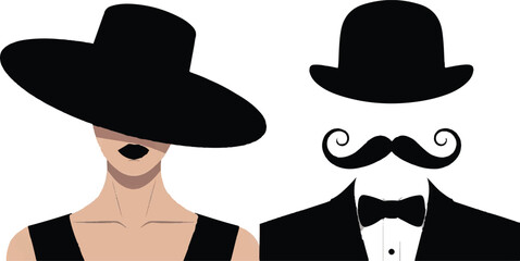 Retro lady and gentleman vector icon.