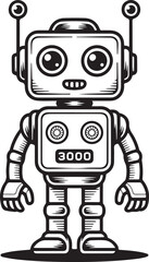 minimalist robot silhouettes in black on white background
