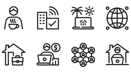 Premium Vector Icons Set Remote Work, Global Communication, and Home Office Essentials