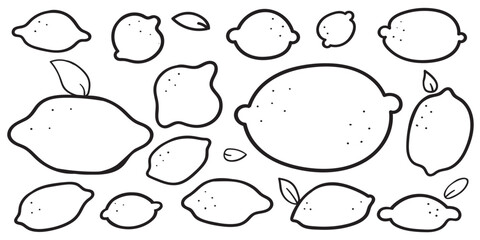 Set of lemons. Outline icons. Vector hand drawn design. Illustration on white background.