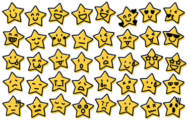 Hand-drawn Star Face Icon Set (Yellow)