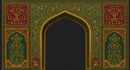 Ornate Mughal Archway With Floral And Geometric Patterns Intricate Design And Rich Colors