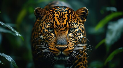 Obraz premium Focused Leopard in Lush Jungle