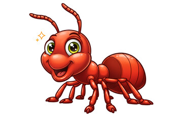 Cheerful Cartoon Ant: Vibrant Red Insect Illustration on white background
