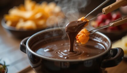 Chocolate Fondue Served With Fresh Fruits and Snacks for a Delightful Dessert Experience