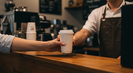Coffee Shop Transaction Barista Handing Customer a To-Go Cup
