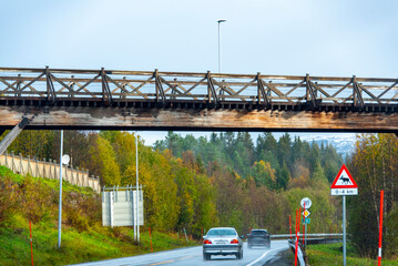 Pedestrian Wood Bridge on Route E6 - Norway