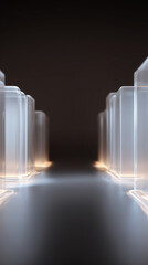 Abstract Row of Illuminated Translucent Rectangles with Orange Glow