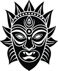 Indian Tribal Silhouette of Mask with Dramatic Expression