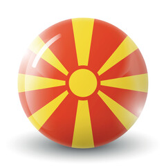 Obraz premium Glass light ball with flag of Macedonia. Round sphere, template icon. Macedonian national symbol. Glossy realistic ball, 3D abstract vector illustration. Big bubble.