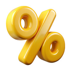 Three Dimensional Yellow Percentage Symbol glossy yellow percentage