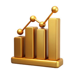 Golden 3D Bar Graph Showing Upward Trend rendered