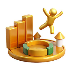 Golden 3D Render of Business Success and Growth
