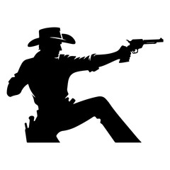 "Western Cowboy Duel Pictogram: Silhouetted Gunfighter with Pistol Ready, Embodying the Rugged Spirit of the Wildwest"
