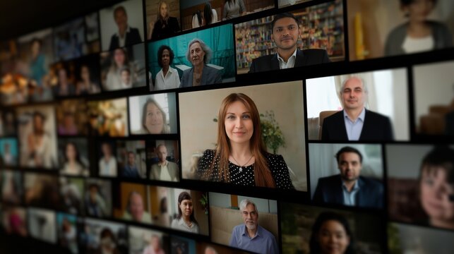 online video meeting with lots of people on screen