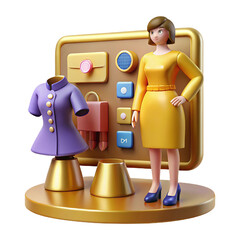 3D Render of Fashion Designer with Clothing and Accessories