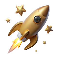 Golden Rocket Ship Launching into Space with Stars