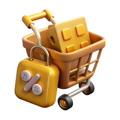 3D Render of Shopping Cart with Secured Percentage Discount
