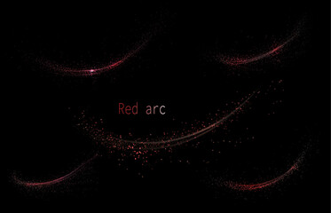 Isolated exquisite design component, set of red arcs on black background.