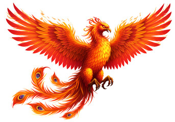 Majestic Phoenix: A Fiery Rebirth on white background