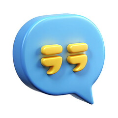 3D Render of a Blue Speech Bubble with Yellow Quotation Marks