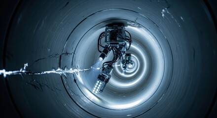 Robotic Inspection Drone Inside Industrial Pipeline Tunnel