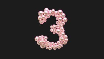 Pink pearl number three, dark background, 3D render, elegant design
