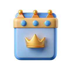 Three Dimensional Render of a Blue and Gold Crown Calendar Icon