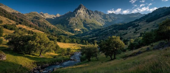aerial view mountainous landscape green mountain with hill slope under blue sky 
