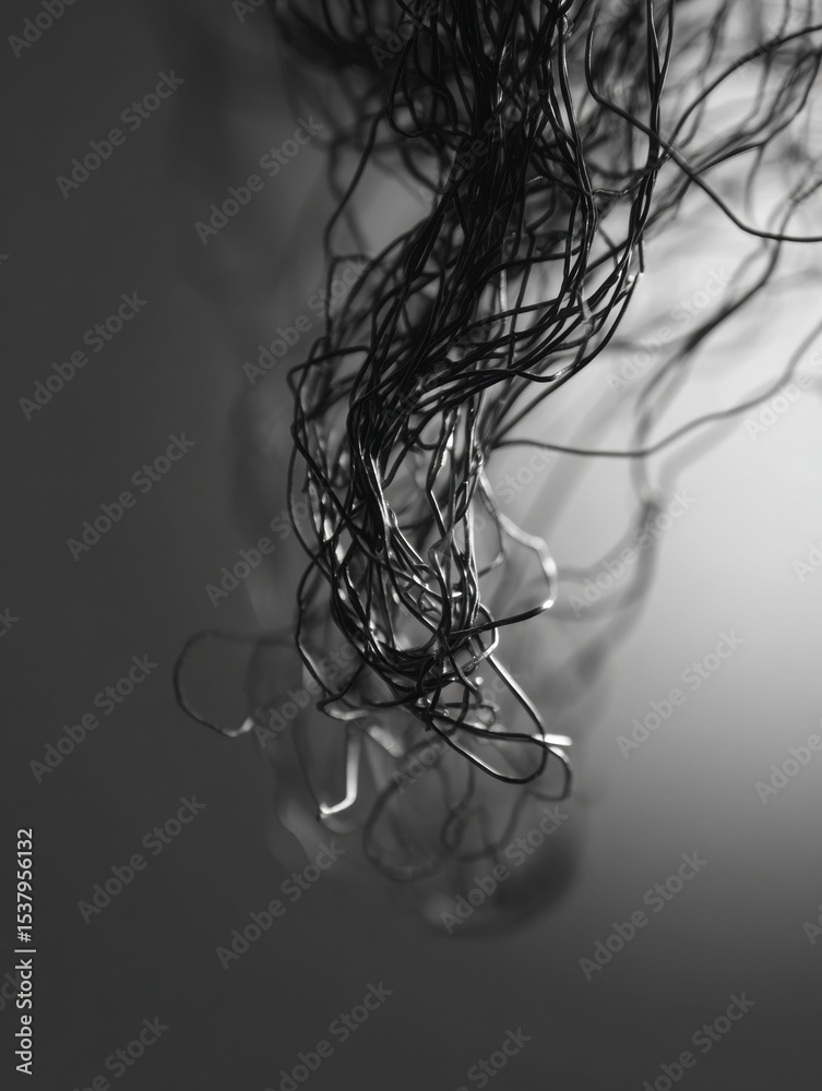 Aufkleber Tangled Wire Mass Expands in a Shadowed Background Creating an Abstract Visual Effect