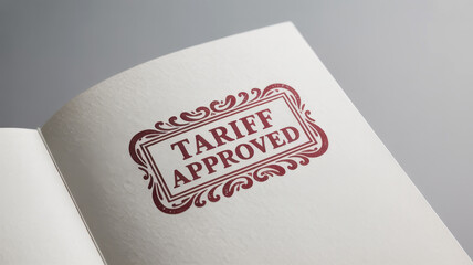 Tariff approved text in red decorative frame on white paper, conveying official approval