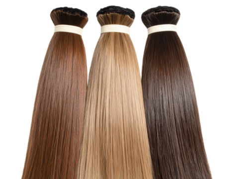 Three Straight Hair Extensions Displayed in Parallel, Isolated PNG