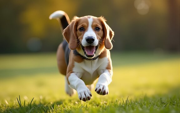 Dog run Beagle fun. High quality - Powered by Adobe