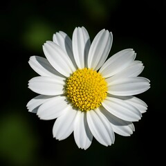 Obraz premium Close up white daisy flower photography with yellow center on black background