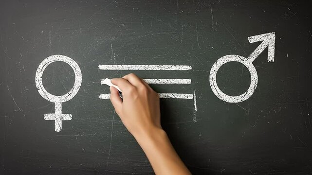Hand Drawing Gender Equality Symbol on a Black Chalkboard with Chalk