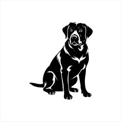 Realistic Black Labrador Dog Silhouette Sitting – Vector Pet Illustration Isolated on White Background
