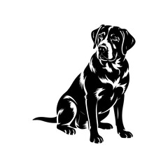 Black and White Labrador Retriever Vector Illustration – Sitting Dog Silhouette on White Background