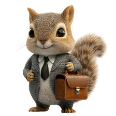 Squirrel in Business Suit Holding Briefcase Smiling Cheerfully