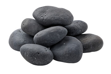 Pile of black stones isolated on transparent background