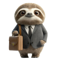 Business Sloth Character in Suit with Briefcase Ready for Work