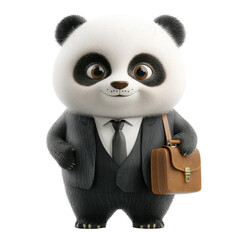 Charming Cartoon Panda in Business Attire with Briefcase
