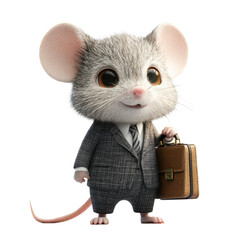 Cute Cartoon Mouse in Suit with Briefcase for Business Concept