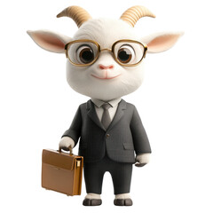 Business Goat Character in Suit with Briefcase and Glasses