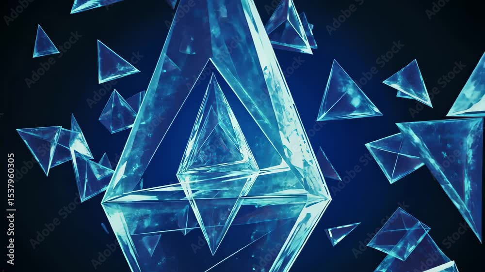 Poster dynamic abstract blue backdrop featuring floating geometric shapes in motion for creative projects, 