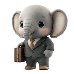 Cute Cartoon Elephant Character in Business Suit with Briefcase