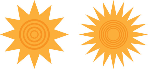 Yellow,sun and sunlight. Hot solar energy for tan. Vector sign,yellow sun icon Sun simple icons collection. Vector illustration Yellow sun icon set, sunshine and solar glow,